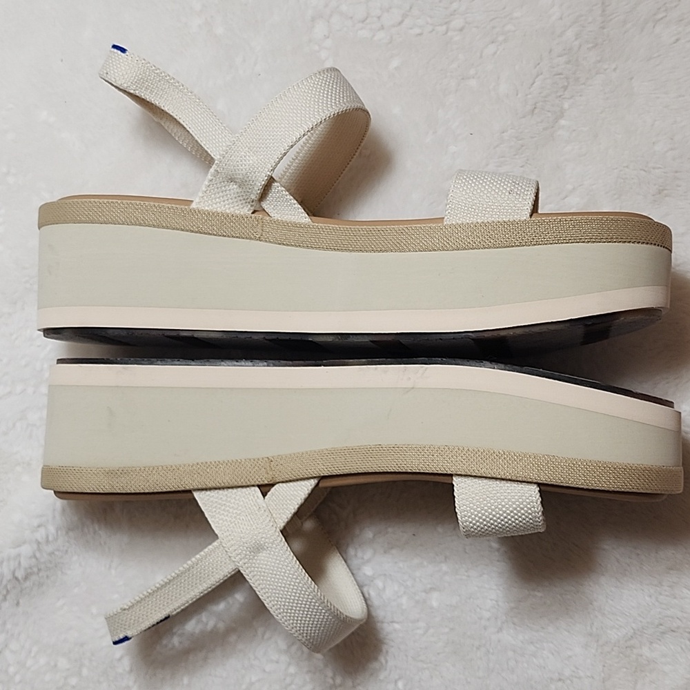 Rothy's Salt The Lightweight Wedge Sandal Cream and Tan Platform Sandals Sz 10 - Picture 9 of 16